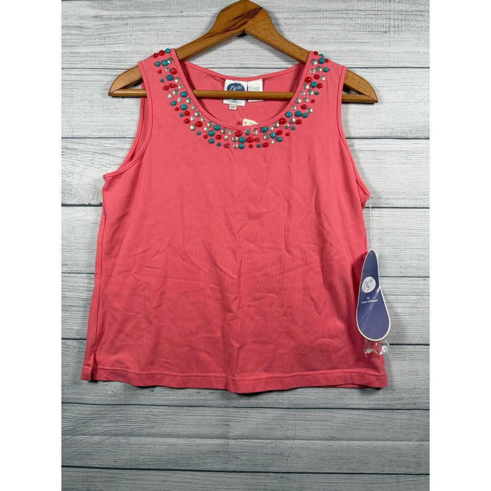 DG2 Diane Gilman Tank Womens M Coral Beaded Sleeveless NWT #1365